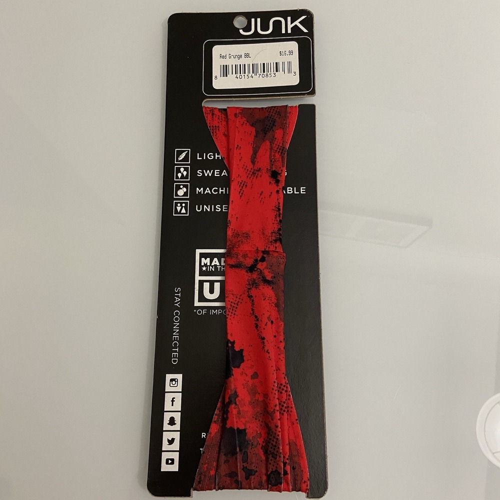 Junk Brands Headband Big Bang Lite Red Grunge Made In The USA NEW Moisture Wick - Picture 4 of 4
